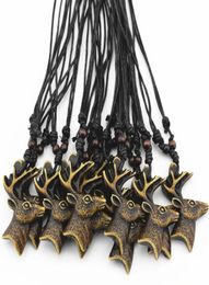 Jewelry Whole 12PCSLOT 12pcs Yak Bone Carved Christmas Deer Pendant Reindeer Head Necklace Choker Lucky presents christmas gi6572385