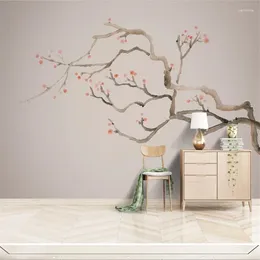 Wallpapers Modern Chinese Plum Wallpaper Blossom TV Background Wall Paper Decoration Painting Home Decor Papel De Parede 3d Room