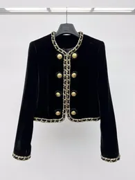 Women's Jackets 2024 Spring Autumn Luxury Women Double Breasted Velvet Black Jacket Coat For Female Rmsx 3.20