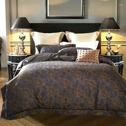 Bedding Sets High-End Embroidery Mulberry Silk Four-Piece Set Retro Heavy Yarn-Dyed Thickened Double-Sided