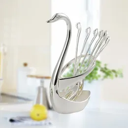 Dinnerware Sets Creative Zinc Alloy Swan Coffee Spoon Household Products Tableware Fork Fruit Set And