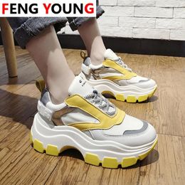 Fitness Shoes Women Chunky Fashion Platform Thick Sole Running Casual Female Sneakers 6CM Increasing Vulcanize Korean