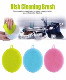 Round Silicone Reusable Silicone Dish Bowl Cleaning Brush Scouring Pad Pot Pan Wash Dishcloth Kitchen Washing Brush Fruit Duster C8211565