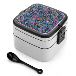 Dinnerware Retro Paisley Pattern Bento Boxes Wheat Fiber Pp Material Leak Proof With Tableware Colorful