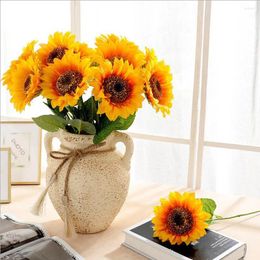 Decorative Flowers 6 Pieces Wedding Halloween Party Favour Silk Cloth Yellow Sunflower Branch 40cm For Home El Table Art Decor Artificial