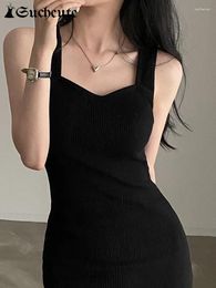 Casual Dresses SUCHCUTE Korean Fashion Elegant Mini Dress Sexy Low Cut Party Long Women Vintage Dark Black Bodycon Outfits 90s