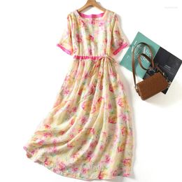 Party Dresses 2024 Arrival Patchwork Print Floral Loose Summer Dress Draw String Fashion Women Holiday Style Outdoor Travel Casual