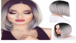 Hair Wig Synthetic Wigs Ombre Grey Hair Bob Style Short Wigs for Women Black and Pink Hairs8496592