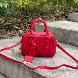 Designer red bowling bag Leather underarm bag Fashion shoulder bag Vintage crossbody bag sweet cool lady bag duffel bag travel bag mini embroidered bag