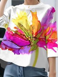 Women's T Shirts Uoozee Women Fashion Elegant Contrast Color Flower Printed Blouse 2024 Spring Summer Loose O-Neck Casual T-Shirts Tops