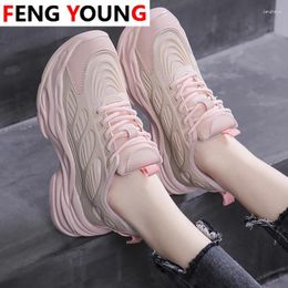 Fitness Shoes Summer Women Increase High Thick Bottom Street Walk Non-slip Sneakers Mesh Breathable Fashion Solid Colour