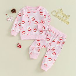 Trousers ma&baby 03Y Christmas Newborn Infant Baby Girl Clothes Sets Long Sleeve Candy Santa Print Tops Pants Xmas Outfits Costumes D05