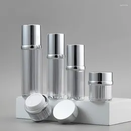 Storage Bottles 30G Silver Brushed Acrylic Cream Jars Empty Cosmetic Container 50ml Eye Skin Care Jar Refillable Bottle 50PCS/LOT