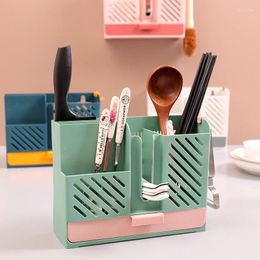 Kitchen Storage Chopsticks Basket Rack Wall-mounted Punch-free Draining Cage Tube Home Kithen Spoon Knife Box