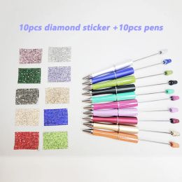 Pens 10pcs Diamond Sticker 10pcs Pens DIY Handmade Beaded Ballpoint Pens Luxury Beadable Pens Student Gift Pen School Office Supplies