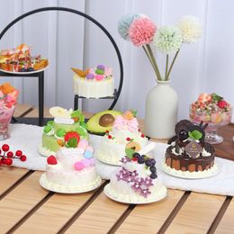 Decorative Flowers Simulation Double Layer Birthday Cakes Model Fake Fruit Mousse Shop Display Window Samples Decor