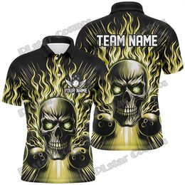 Skull Bowling Flame Bowler Jerseys Multicolor Customized Name 3D Printed Men's Polo Shirt Summer Unisex Casual Polo shirt WK238