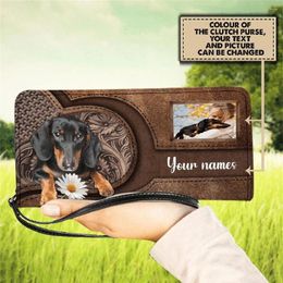 Wallets Personalised Dachshund Clutch Purse For Women Dog Lovers Gift Custom Name DIY Po Hand Strap Pets Memorial Day