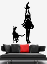 Halloween Wall Decal Witch Cat Pet Animal Halloween Witchcraft Vinyl Wall Sticker Living Room Home Deocration Wallpaper4355182