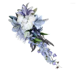 Decorative Flowers 24.4In Wedding Bouquets For Bride Bridesmaid Elegant Bridal Bouquet Simulated Lilies Tossing