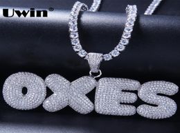Uwin Custom Bubble Initial Letters Pendant Necklace Words Name With 4mm Cz Tennis Chains Full Iced Cubic Zirconia Jewelry J1906168983503