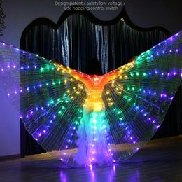 LED Luminous Belly Dance Wings Cloak Performence Stage Supplies Glowing Butterfly Fairy Wing With Sticks Props 240408