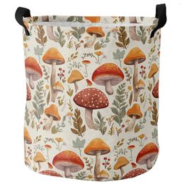 Laundry Bags Autumn Mushrooms Plants Leaves Retro Foldable Basket Large Capacity Waterproof Storage Organiser Kid Toy Bag
