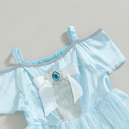 Girl Dresses Kid Princess Dress Short Sleeve Off Shoulder Lace Patchwork Bowknot Elegant Party Ball Gown Birthday Wedding