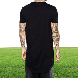 New Clothing Mens Black long t shirt Zipper Hip Hop longline extra long length tops tee tshirts for men tall tshirt3790626