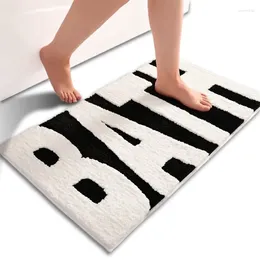 Bath Mats Inyahome Black And White Bathroom Rugs Letters Non Slip Carpet Soft Absorbent Cute Mat Comfortable Bathmat For Bathtub