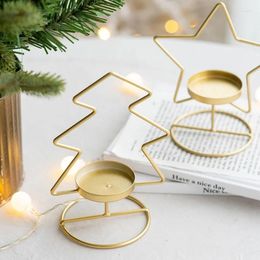 Candle Holders Christmas Holder Wrought Iron Tree Five Angles Star Elk Candlestick For Home Decoration Birthday Desk