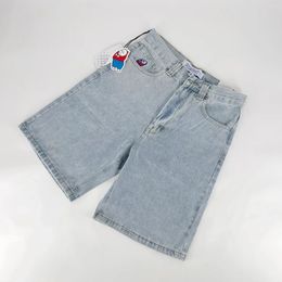 Harajuku Street Big Boy Embroidered Denim Shorts Y2k Baggy Jorts Harajuku Gym Basketball Shorts Mens Anime Shorts 240409