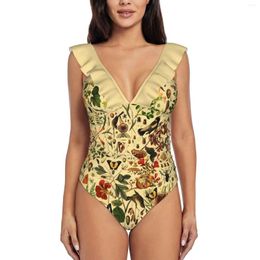 Women's Swimwear Biology 101 Warm Monokini Ruffle One Piece Swimsuit Female Sexy Women Print Bathing Suit Nature Plants