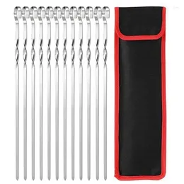 Tools 12PCS 43Cm Stainless Steel Twisted Barbecue Skewer Outdoor BBQ Beef Lamb And Chicken Skewers Pin With Bag