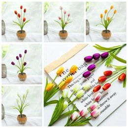 Decorative Flowers Plastic Tulip Simulation Flower Realistic Handmade Mini 3/5 Heads Artificial Bouquet