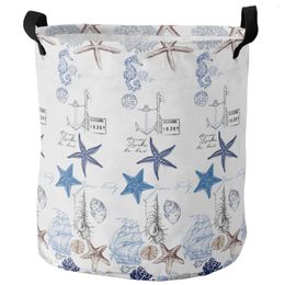 Laundry Bags Marine Seashells Starfish Seahorse Foldable Basket Toy Storage Waterproof Room Dirty Clothing Organiser