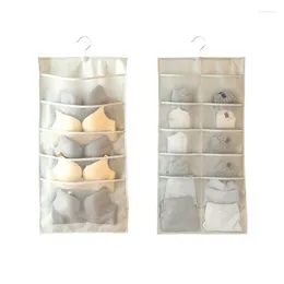 Storage Bags Dual-Sided Hanging Closet Organizer For Underwear Stocking Bra And Sock Mesh Pockets Bag With Metal Hanger