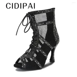 Dance Shoes CIDIPAI Latin Women Black Ballroom Boots Rhinestones Sandals Latino Salsa Dancing For Girls 7.5cm