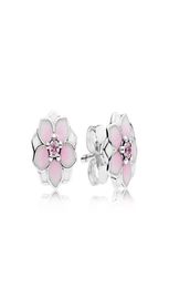 Pink magnolia Stud Earrings Original Box for 925 Sterling Silver Women Girls flowers Earrings retail Box sets4492700