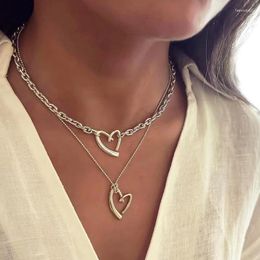 Pendant Necklaces 2PCS Trendy Irregular Heart Necklace Set Unique Design Neckchain Stackable Clavicular Chain Neck Jewellery