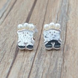 Real Sisy Bear Earrings Stud With Pearls Bear Jewellery 925 Sterling Fits European Style Gift Andy Jewel 8124536906384085