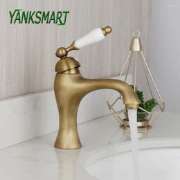 Bathroom Sink Faucets YANKSMART Antique Brass Faucet Ceramic Handle Deck Mounted Basin Bathtub Washbasin And Cold Water Tap