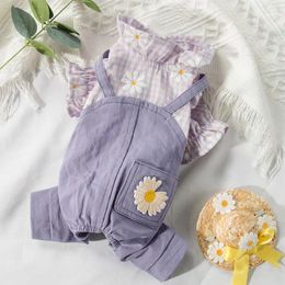 Dog Apparel Pet Clothes Suspender Pants Thin Cute Items Solid Soft Spring Autumn Leisure Casuals Purple Floral Shirts For XS-XL Pets