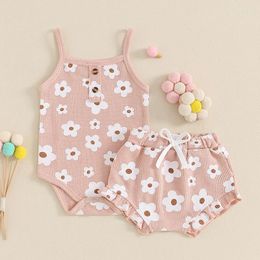 Clothing Sets Cute Floral Print Baby Girls Clothes Summer Infant Outfits Princess Sleeveless Romper With Ruffled Short Pants 2 Pcs Kids Set