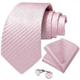 Bow Ties 8cm Pink Plaid Silk For Men 2024 Fashion Jacquard 150cm Length Formal Business Wedding Necktie Handkerchief Cufflinks