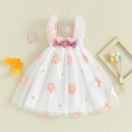 Girl Dresses Princess Infant Baby Girls Sleeve Layered Dress Cute Flower Embroidery Sequins Tulle Bowknot Mesh Toddler Clothing