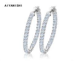 AIYANISHI Real 925 Sterling Silver Classic Big Hoop Earrings Luxury Sona Diamond Hoop Earrings Fashion Simple Minimal Gifts 2202187951573