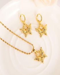 cute butterfly Solid gold Filled Jewelry sets Wedding pendant Necklace Earrings Jewelry Sets necklace earring set6123290