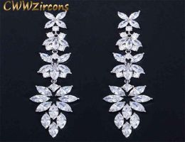 CWWZircons Fashion Cubic Zirconia Long Dangling Leaf Drop Earrings for Women Bridal Wedding Engagement Dress Jewelry CZ572 2106244935470