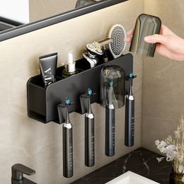 Non punching electric toothbrush holder, rinsing cup holder, gun ash rinsing cup wall mounted electric toothbrush holder-JUNGLEBYI 05